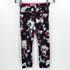 Lululemon Wunder Under Black Pink Kara Print Knit Yoga 22" Cropped 4 Leggings